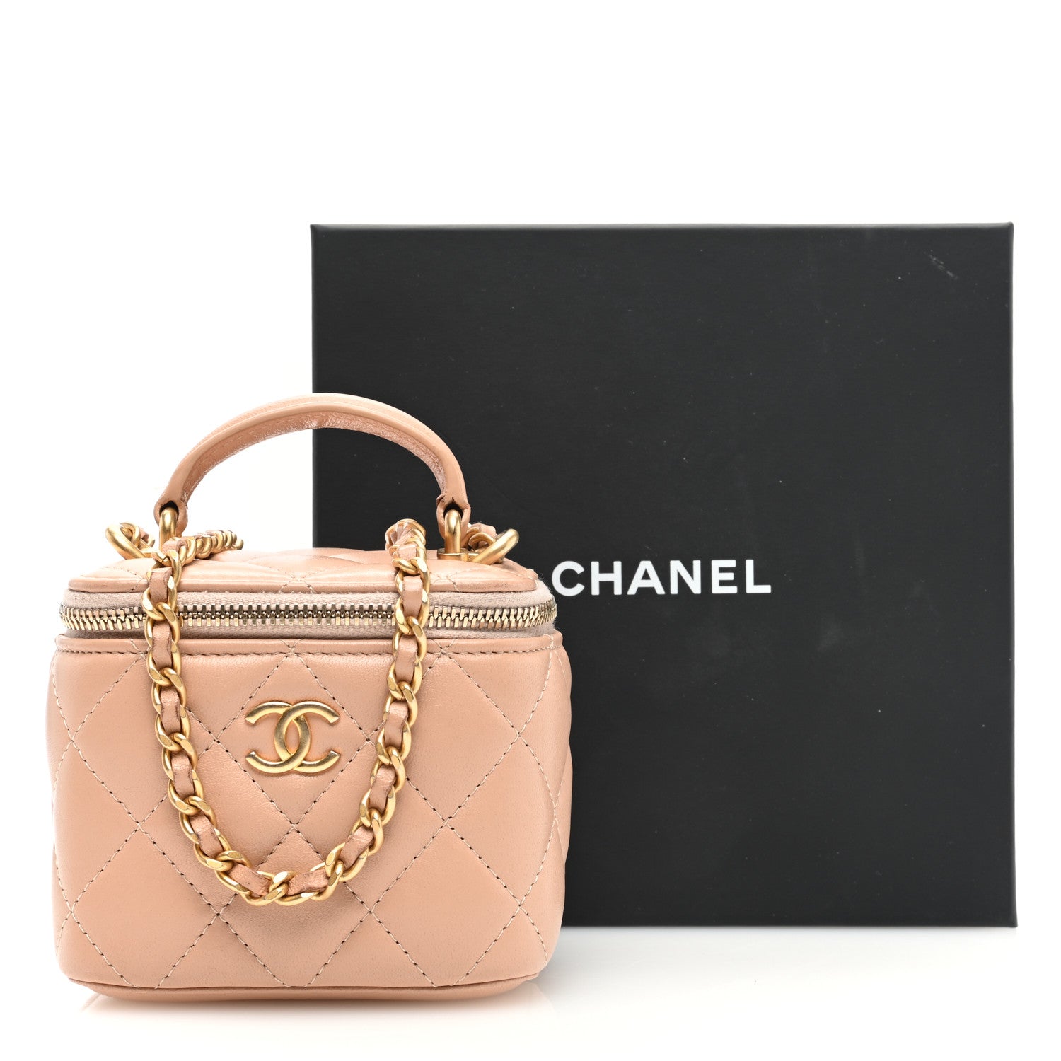 Chanel Lambskin Quilted Top Handle Mini Vanity Case With Chain Beige 11 of 11