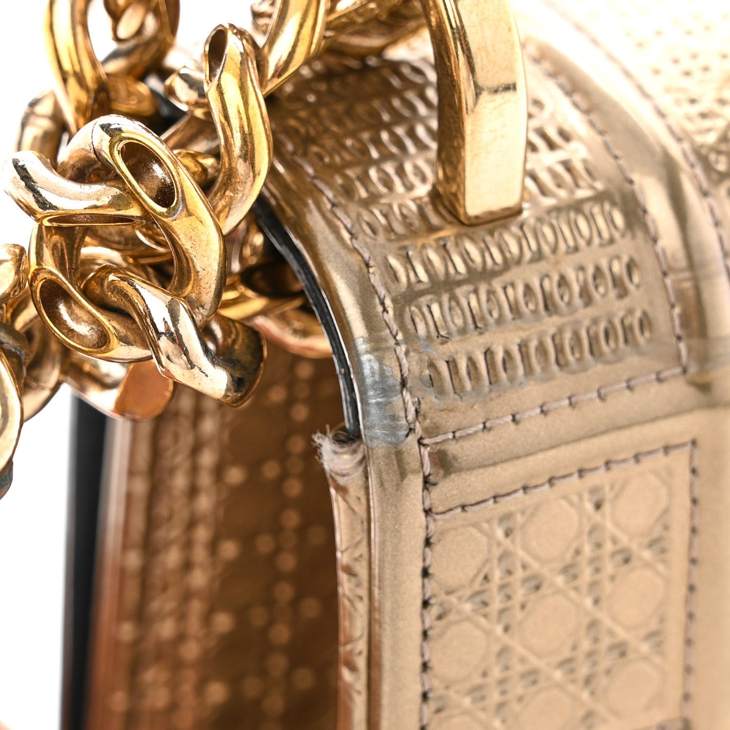 Metallic Patent Micro-Cannage Medium Diorama Flap Bag Gold