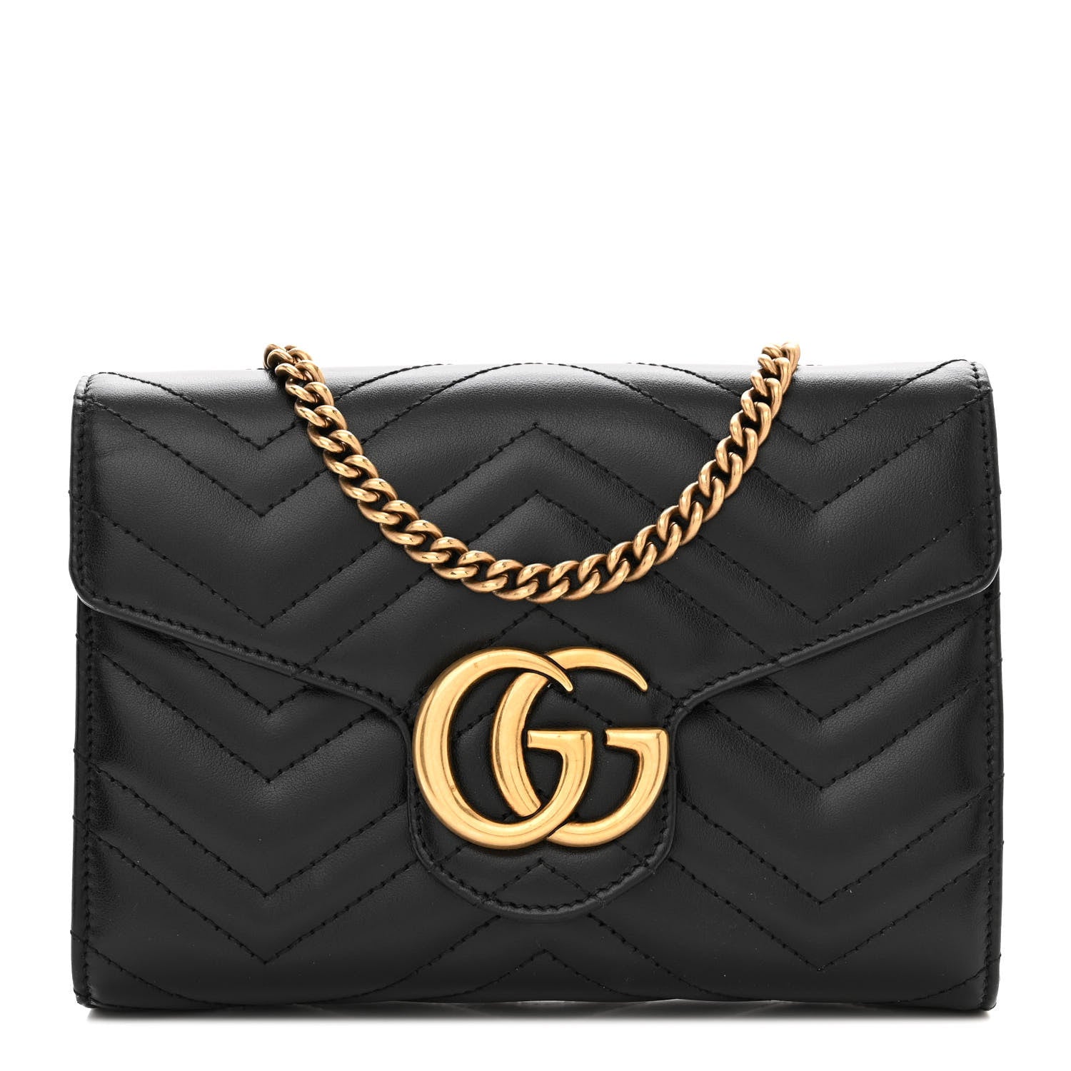 Gucci Calfskin Matelasse GG Marmont Chain Wallet Black 1 of 17