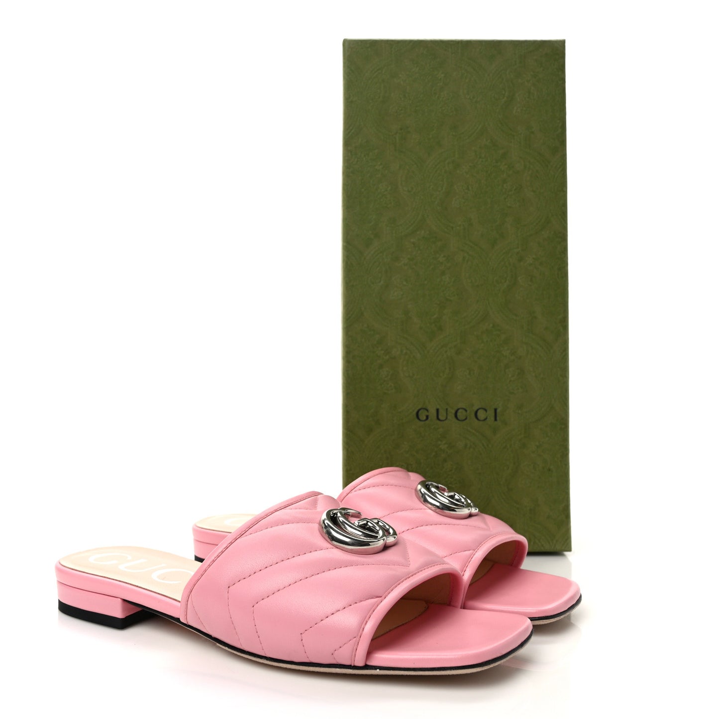 Nappa Matelasse GG Marmont Flat Slide Sandals 36.5 Wild Rose