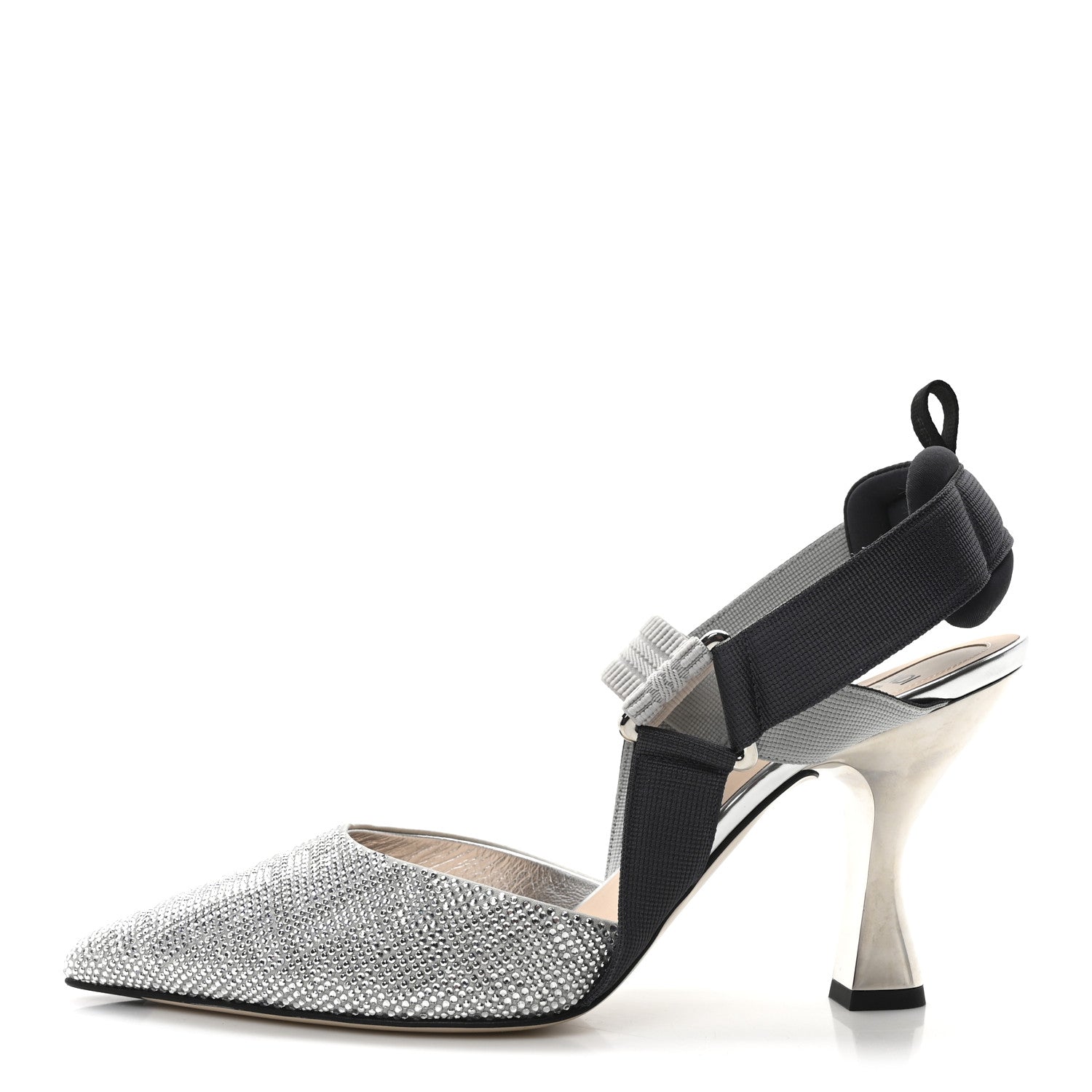 Fendi Colibri Crystal FF Sporty 85mm Slingback Pumps 40 Silver