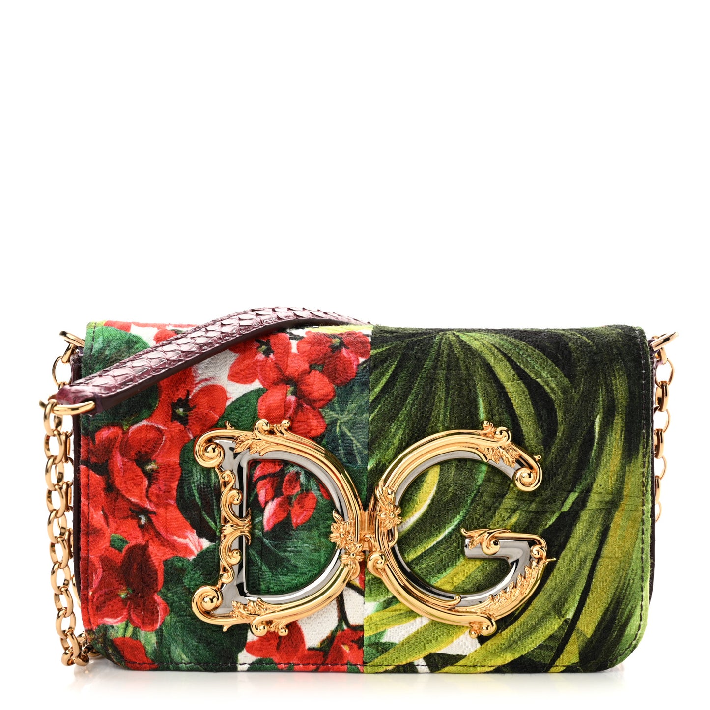 DOLCE GABBANA Patchwork Snakeskin Brocade DG Girls Shoulder Bag Multicolor