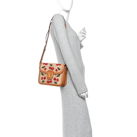 Jacquard Raffia Cherryfic 9to5 Shoulder Bag Natural Red