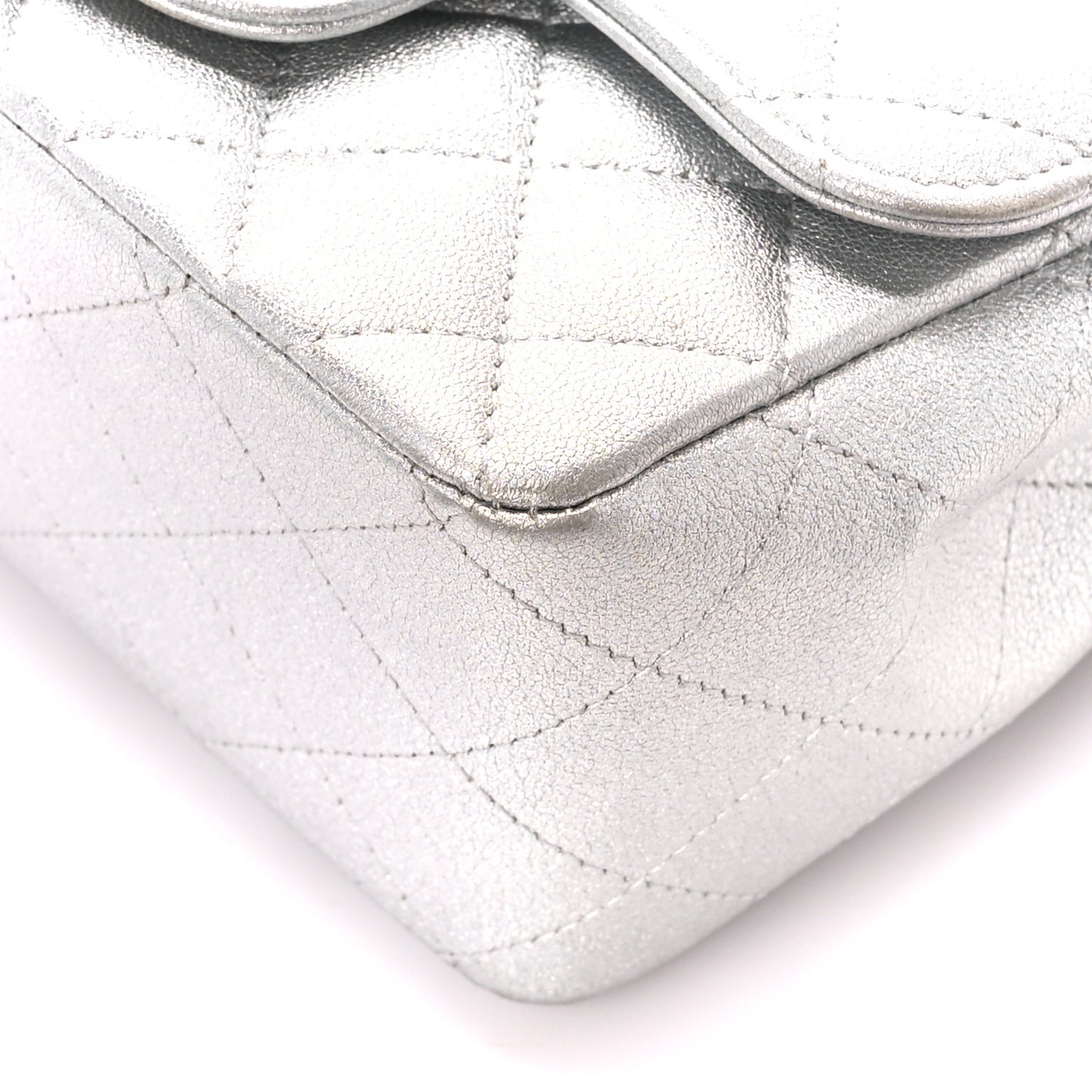 Metallic Lambskin Quilted Mini Square Flap Silver