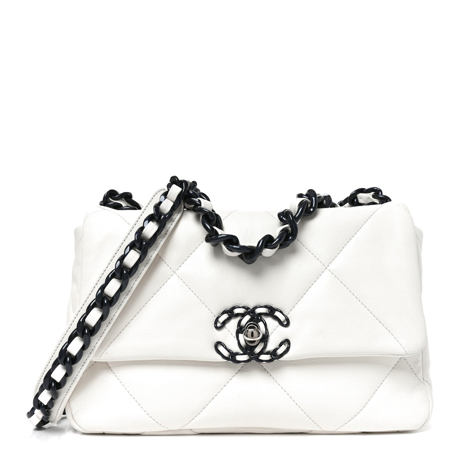 Chanel Glossy Calfskin Quilted Medium Chanel 19 Flap White Black