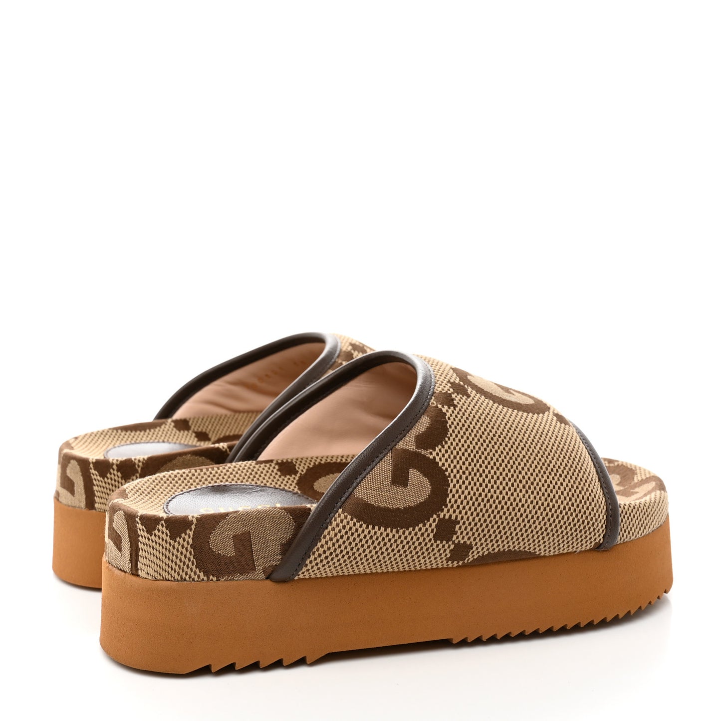 Monogram Jumbo GG Nappa Samoa Platform 40mm Slide Sandals 35 Camel Ebony New Acero