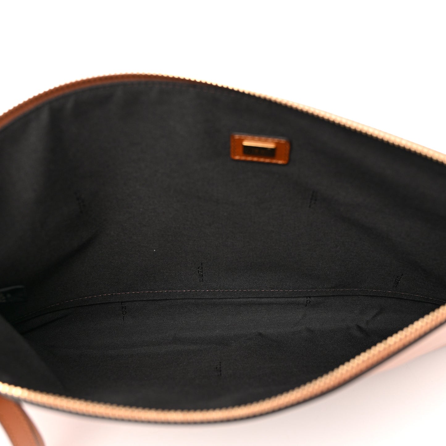 Vitello King Logo Embossed Large Flat Pouch Cuoio