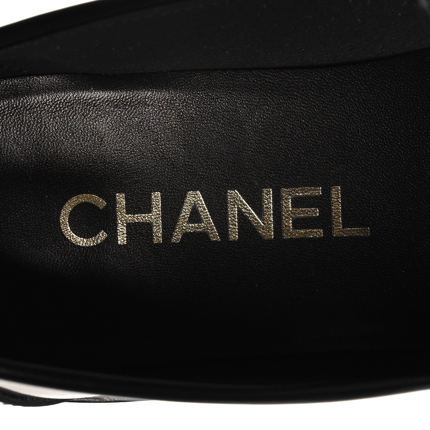 Chanel Shiny Calfskin Logo Loafers 38 Black 8 of 10