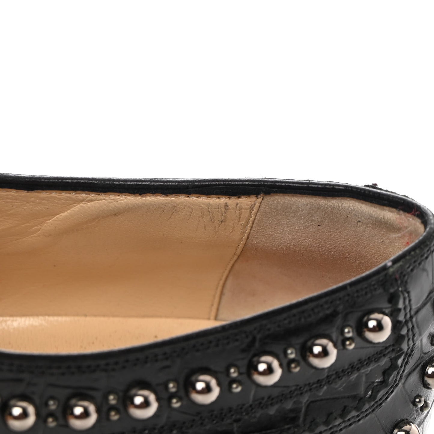 Croc Calfskin Embossed Womens Studded Crapadonna Oxfords 37 Black