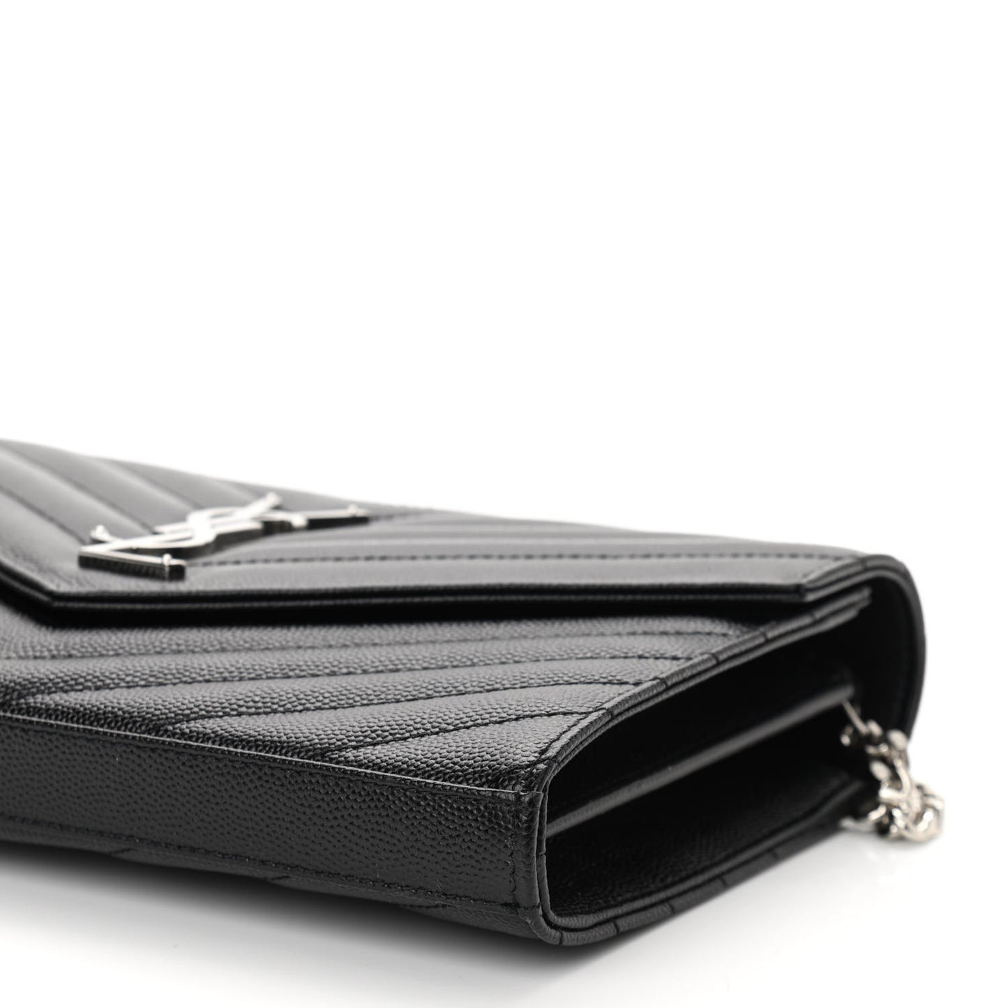 Grain De Poudre Matelasse Chevron Monogram Chain Wallet Black