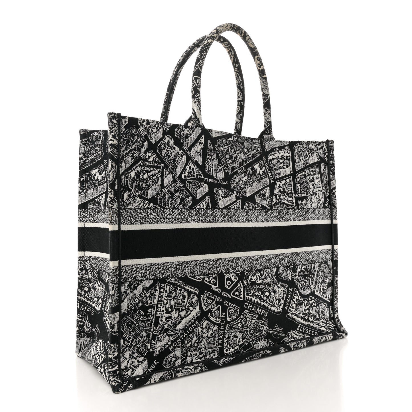 Canvas Embroidered Large Plan De Paris Book Tote Black White