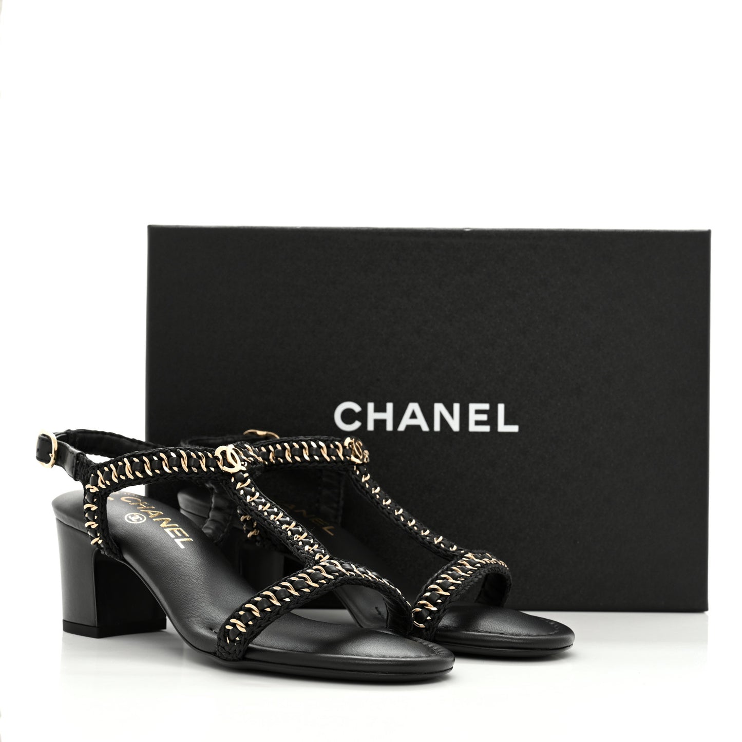 Lambskin CC Chain Braided Sandals 37 Black