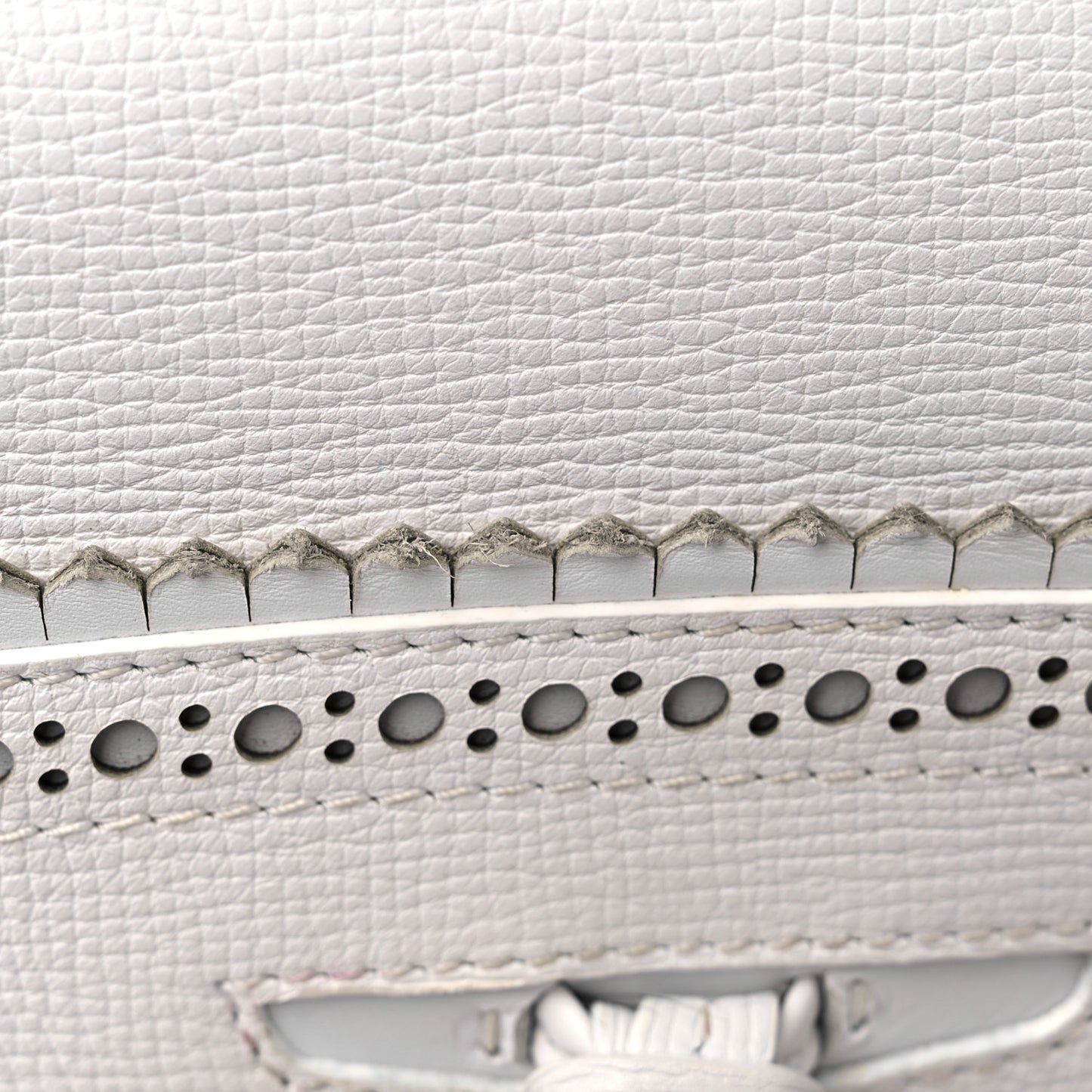 Grainy Calfskin Broguing Tassel Small Macken Crossbody Bag Chalk White