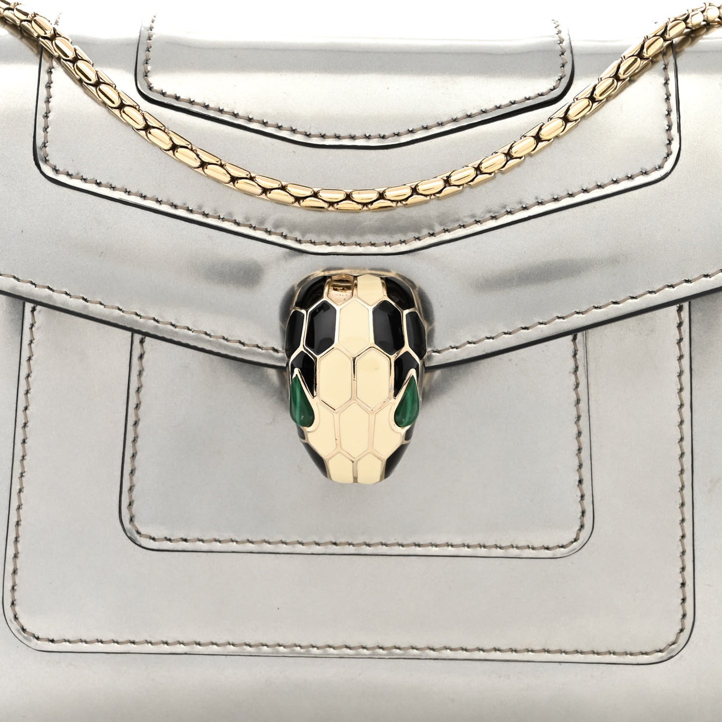 Metallic Calfskin Small Serpenti Forever Snake Strap Crossbody Bag Silver