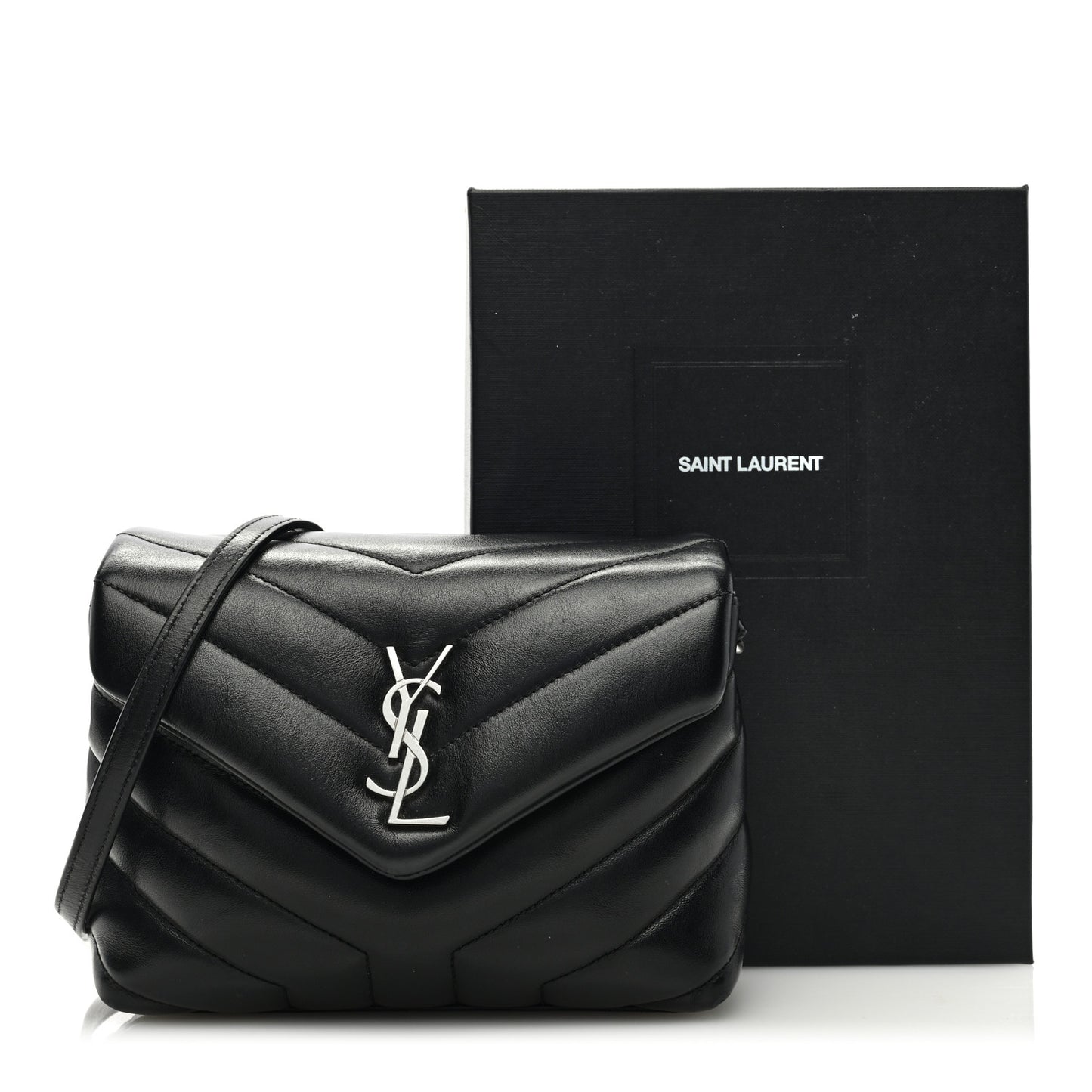 SAINT LAURENT Calfskin Y Quilted Monogram Toy Loulou Crossbody Bag Black