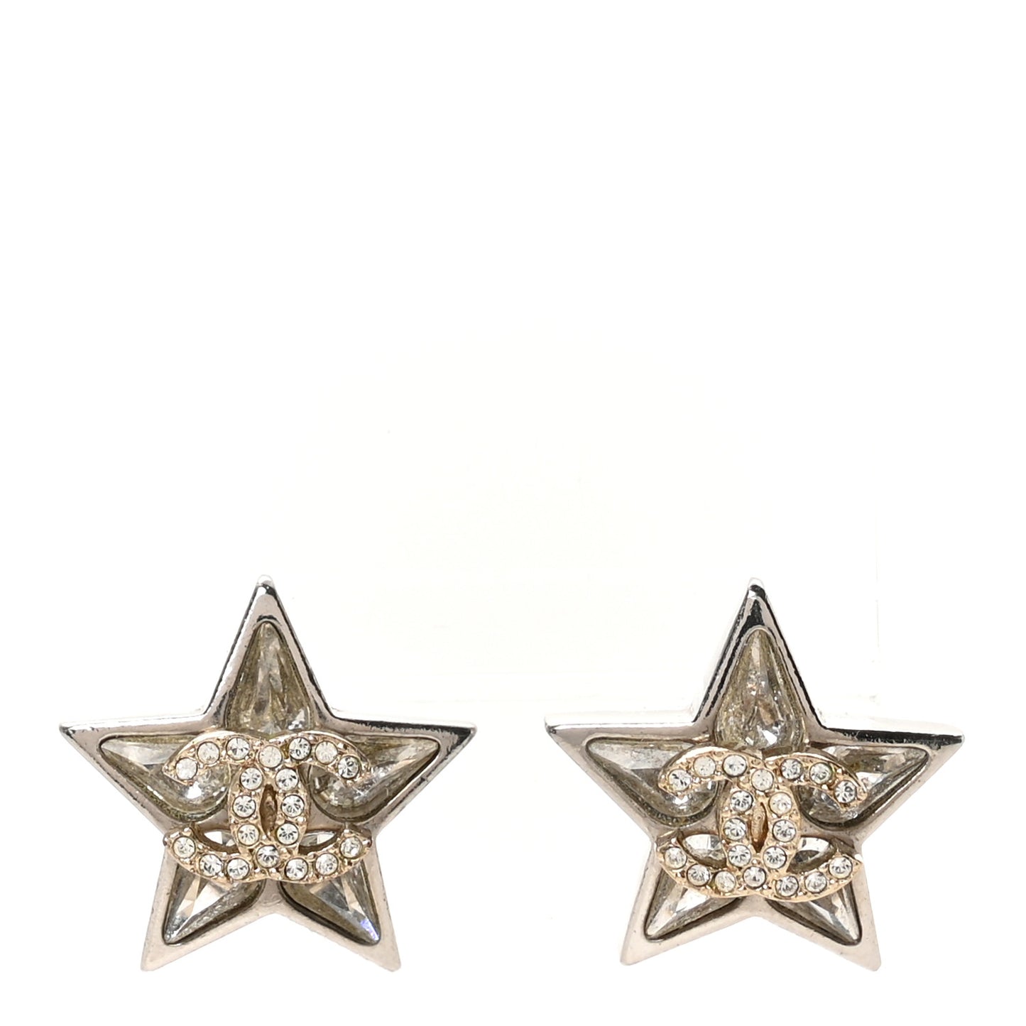 Crystal Star CC Stud Earrings Silver