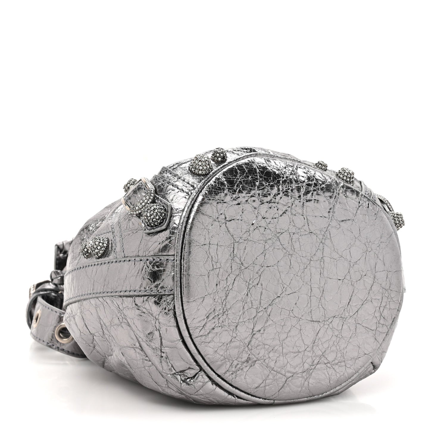 Metallic Agneau Arena Crystal Le Cagole Bucket Bag XS Silver