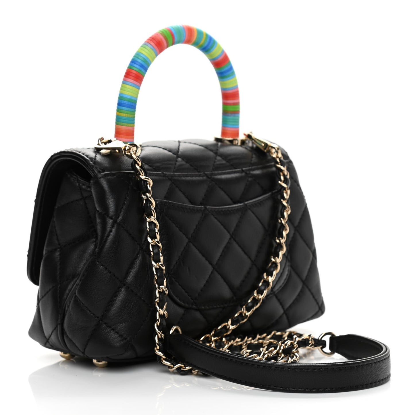 Goatskin Quilted Rainbow Extra Mini Coco Handle Flap Black