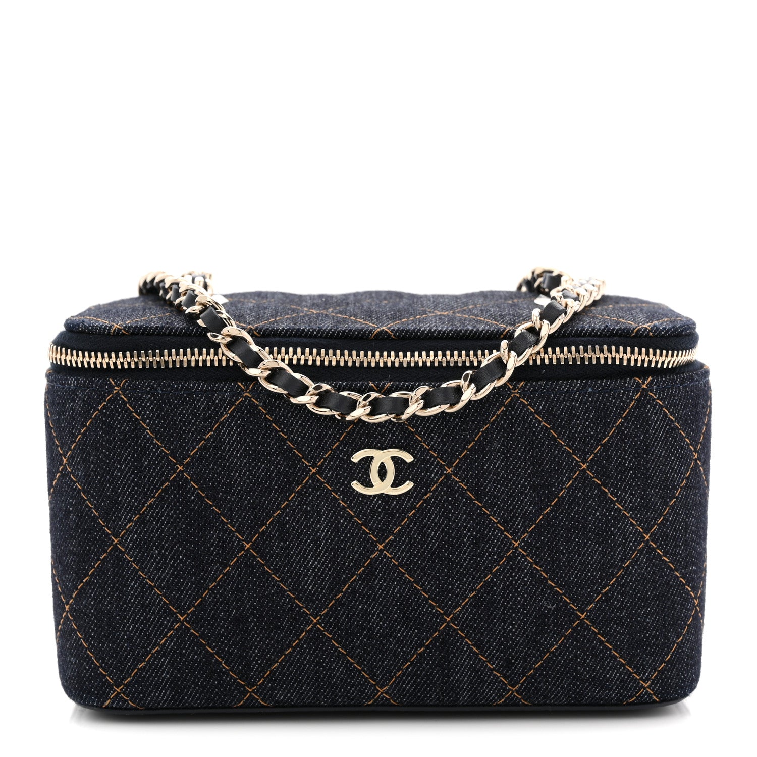 Chanel Denim Quilted Vanity Case With Chain Dark Blue 1863815
