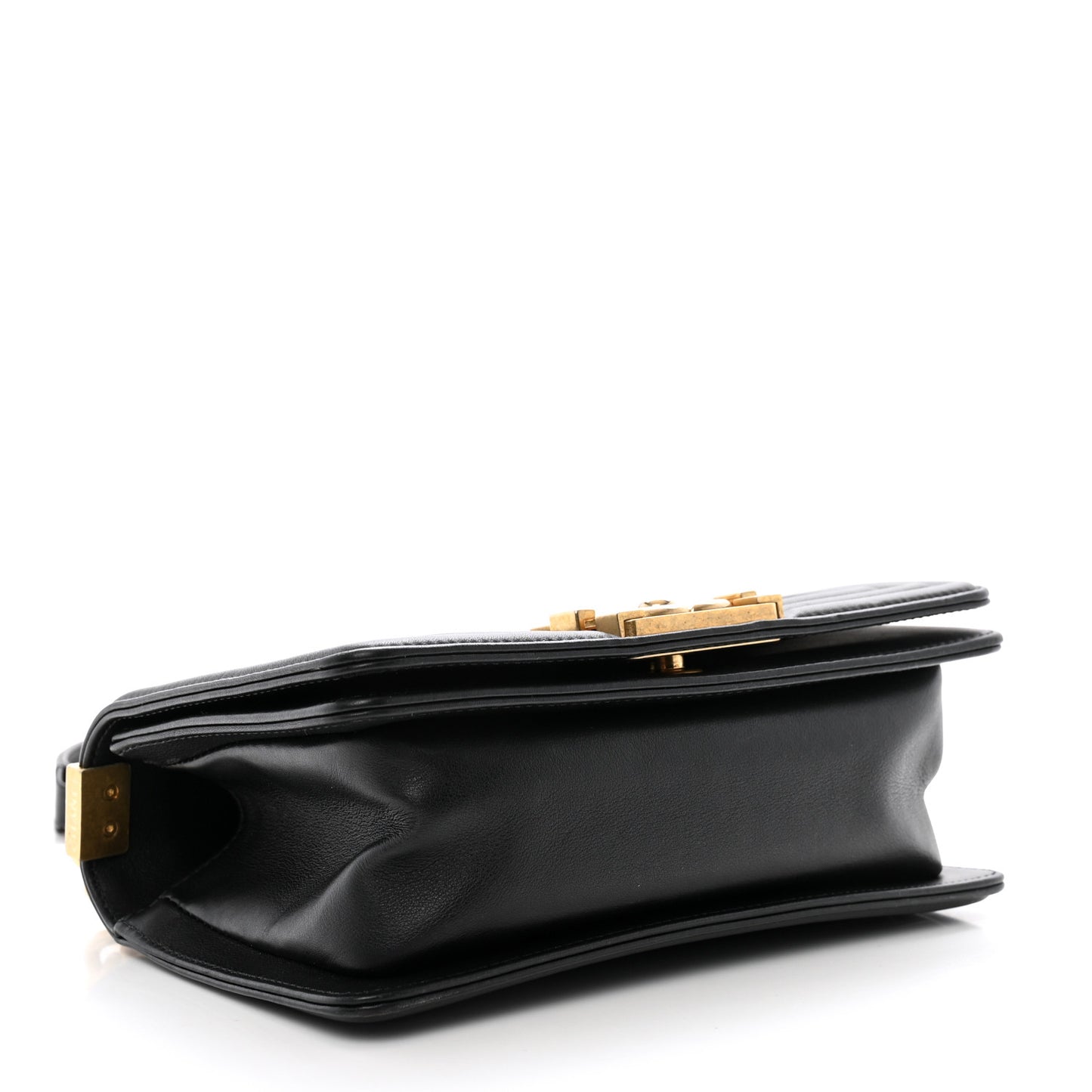 Lambskin Chevron Quilted Small Boy Flap Black