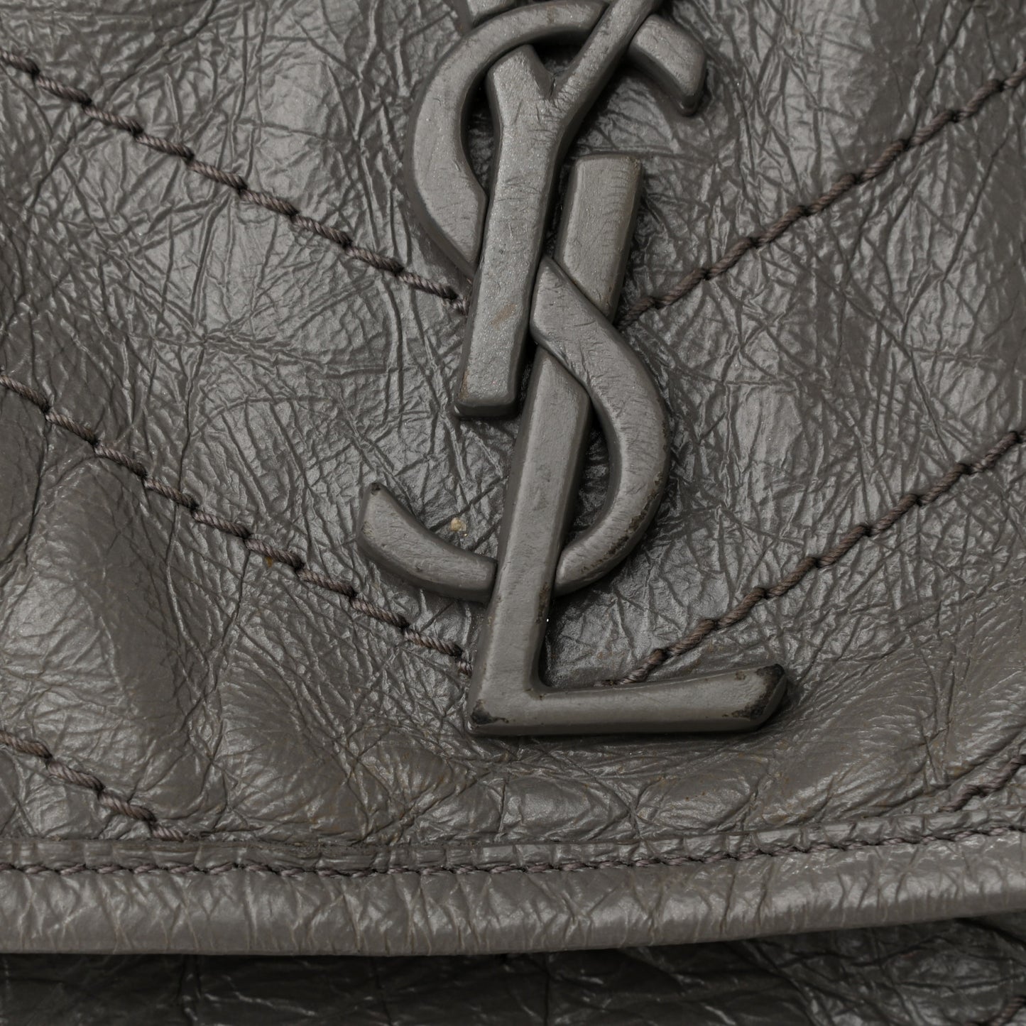 Crinkled Calfskin Matelasse Monogram Large Niki Chain Satchel Fog