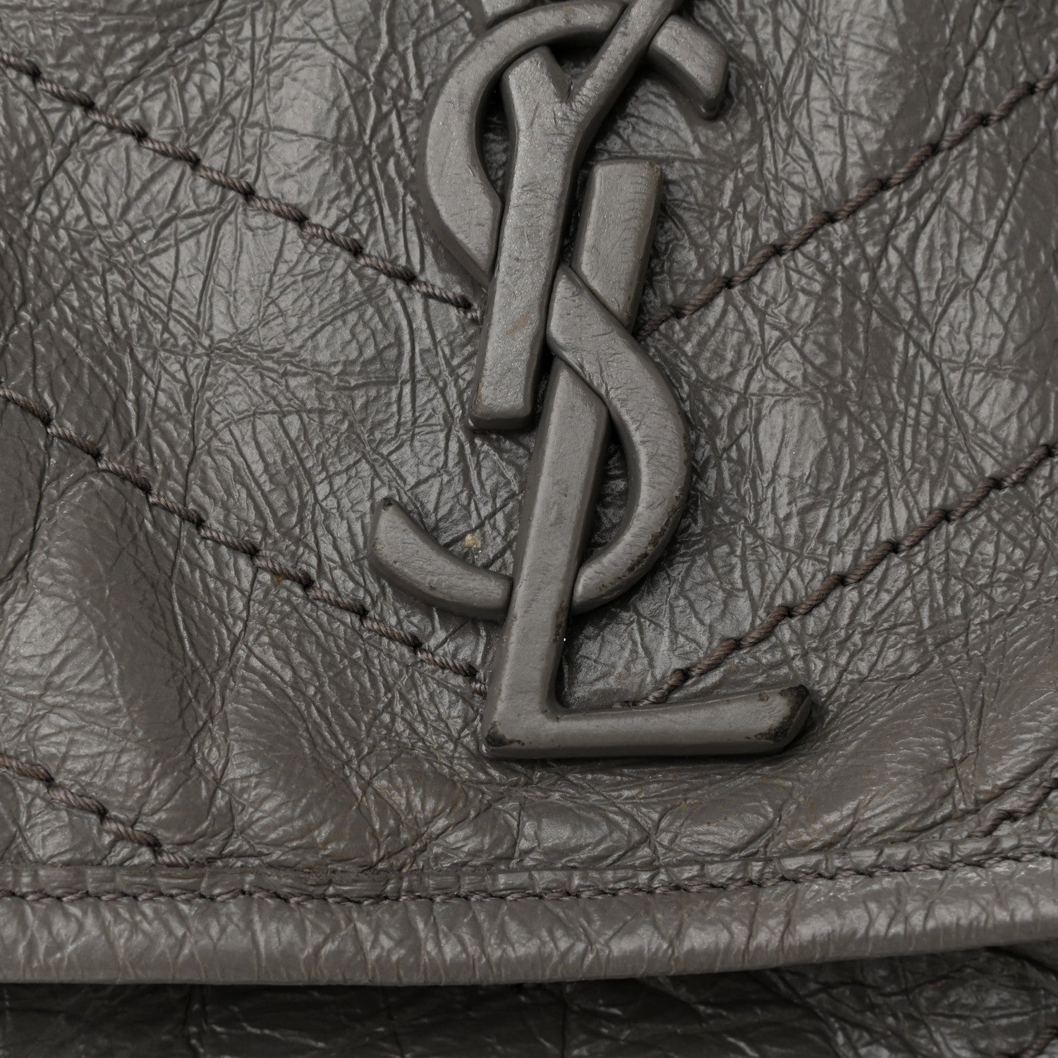 Saint Laurent Crinkled Calfskin Matelasse Monogram Large Niki Chain Satchel Fog 12 of 12