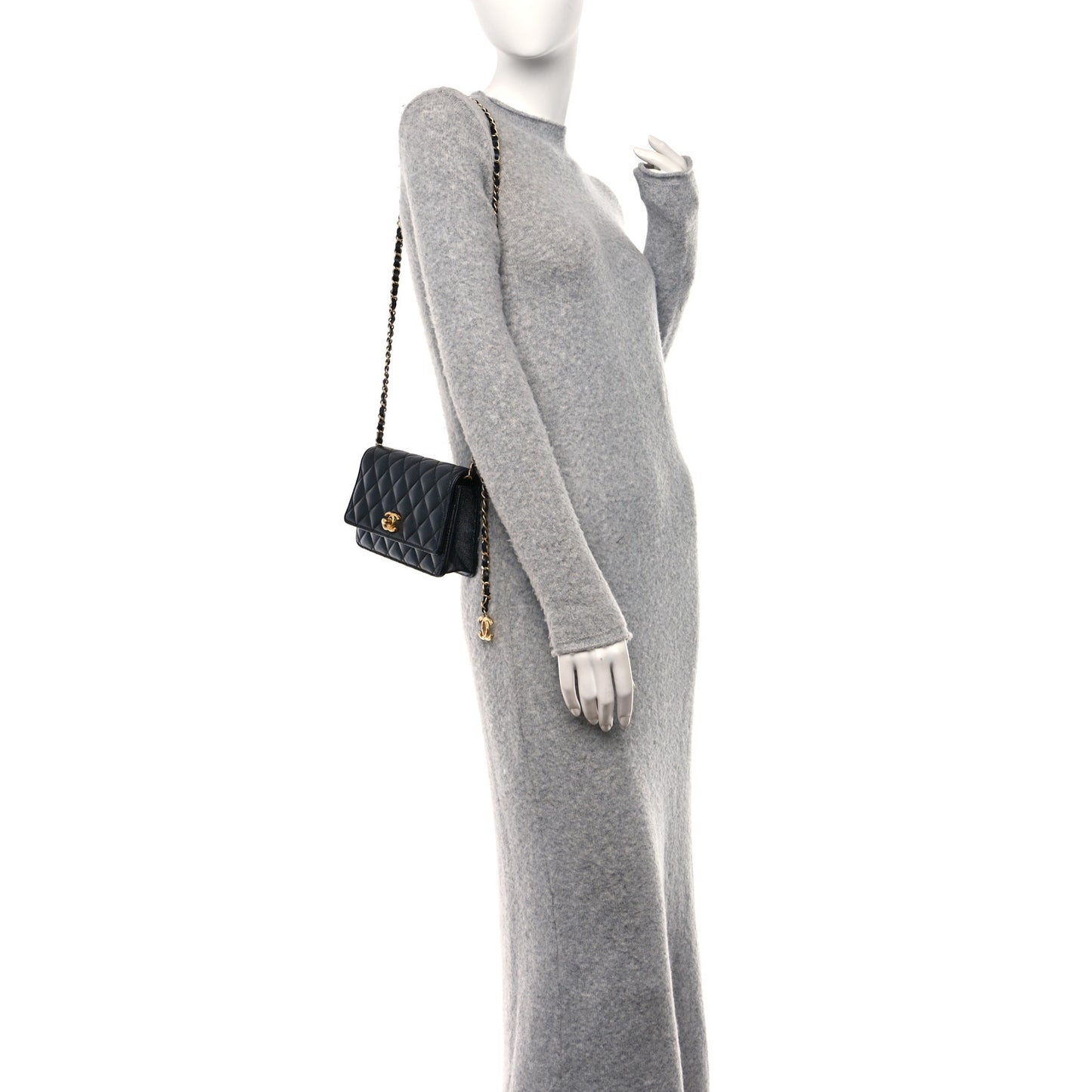 Pearly Caviar Quilted Fit For You Wallet On Chain WOC Black