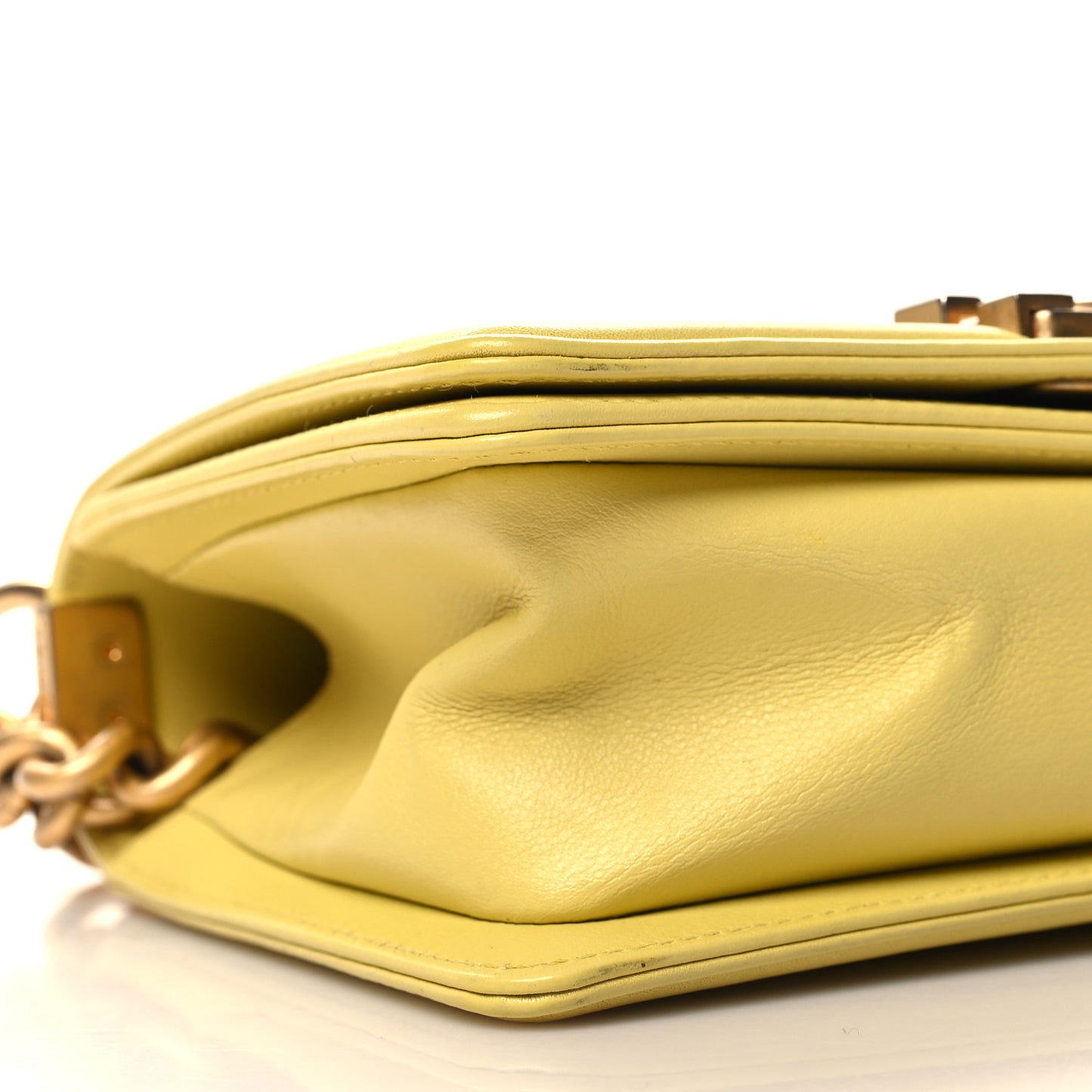 Lambskin Chevron Quilted Small Boy Flap Yellow