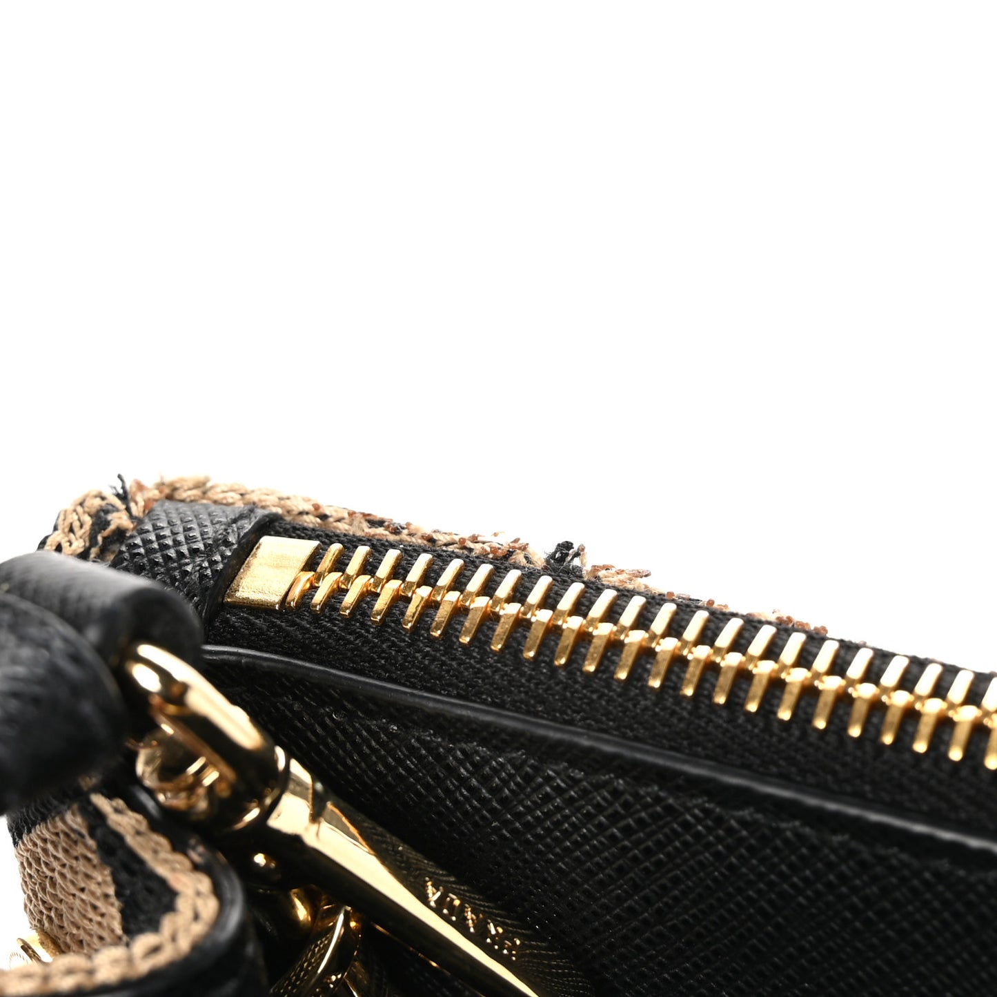 Jacquard Saffiano Triangolo Symbole Embroidered Small Galleria Double Zip Tote Black Corda