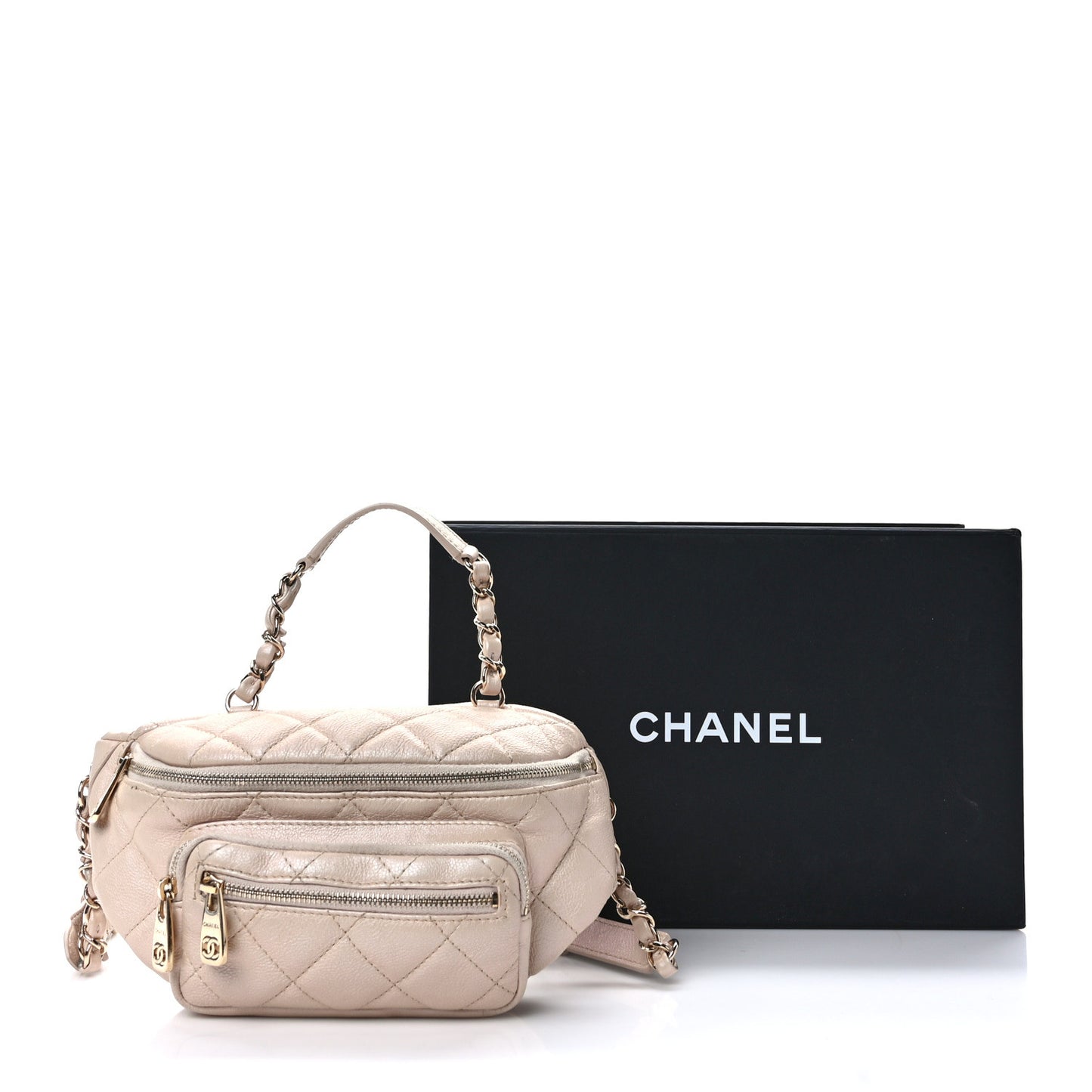 Iridescent Calfskin Quilted All About Waist Belt Bag Beige