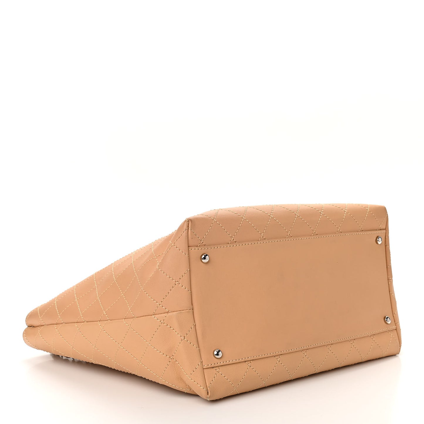 Calfskin Stitched Large Shopping Tote Beige