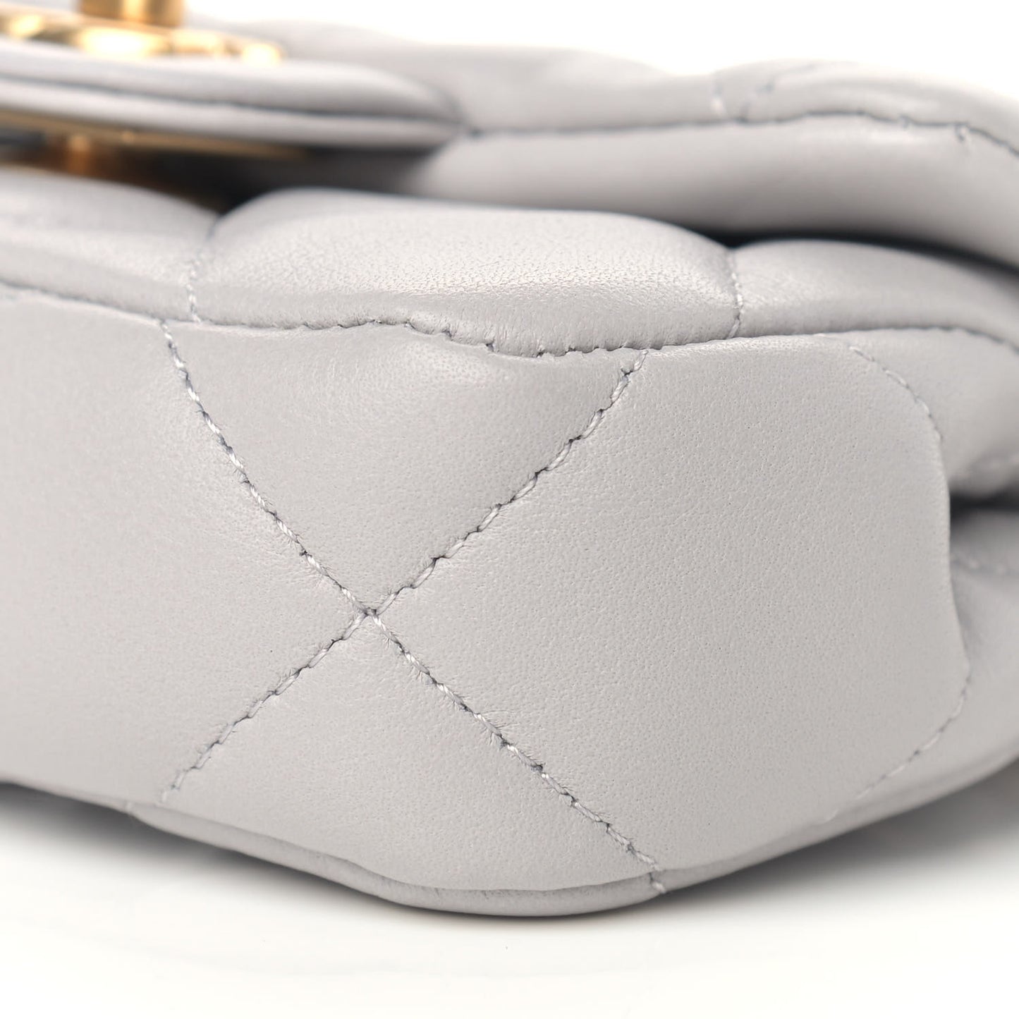 Calfskin Quilted Lady Handle Flap Card Holder With Chain Grey