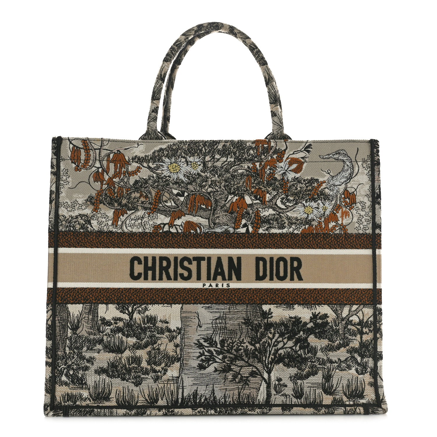 Christian Dior Canvas Embroidered Large Desert Printed Book Tote Beige Multicolor 1 of 13