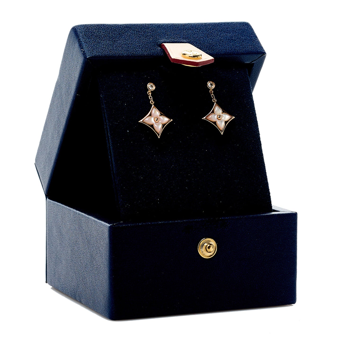 18K Pink Gold Diamond Pink Mother of Pearl Color Blossom BB Star Earrings