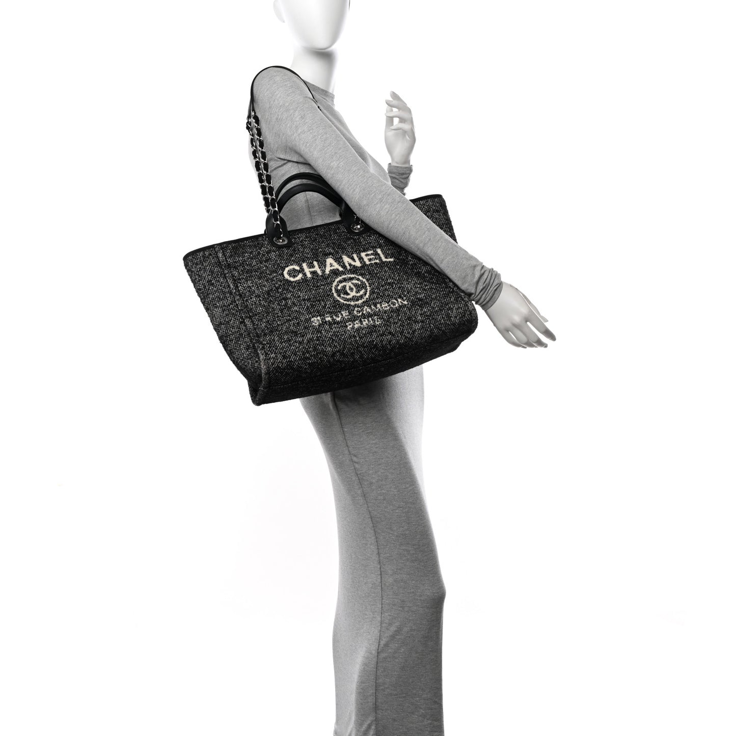 Mixed Fibers Calfskin Medium Deauville Tote Black