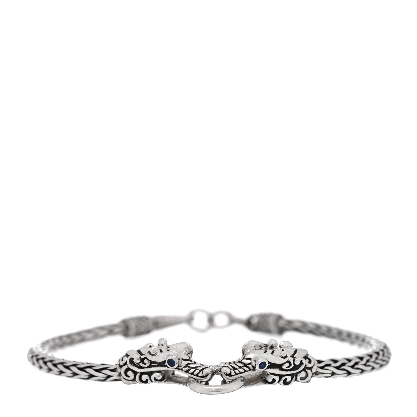 Sterling Silver Blue Sapphire Double Dragon Head Legends Naga Bracelet