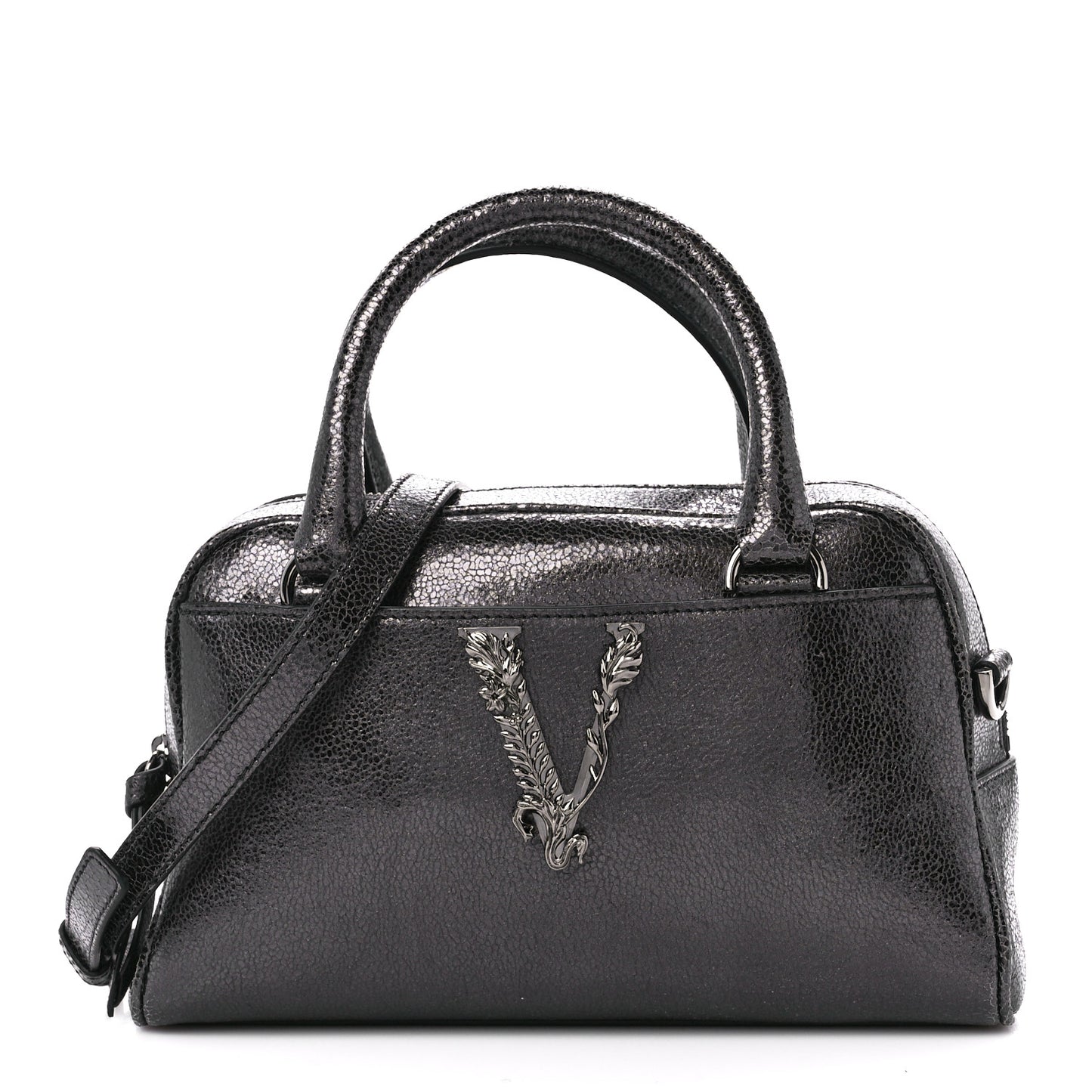 Metallic Calfksin Virtus Small Bowling Bag Grey