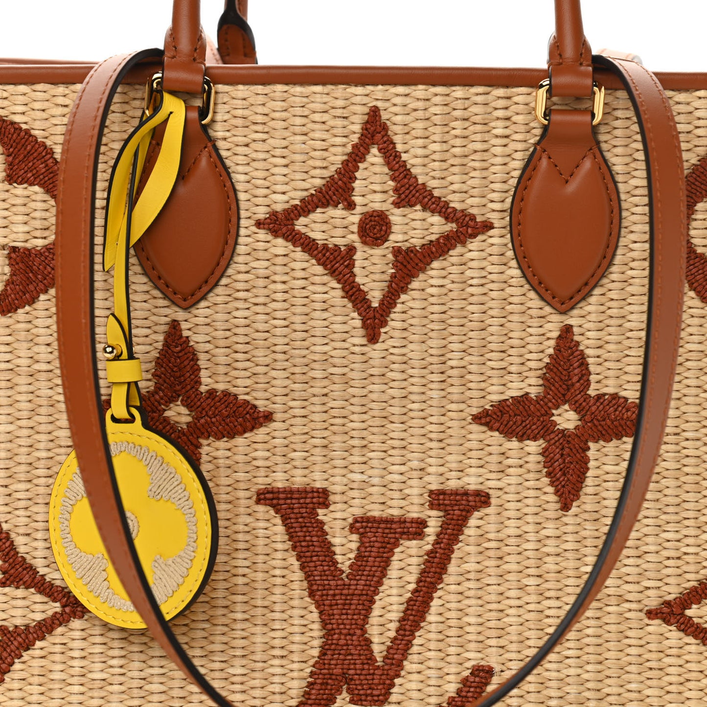 Raffia Calfskin Monogram Giant Onthego GM Tan