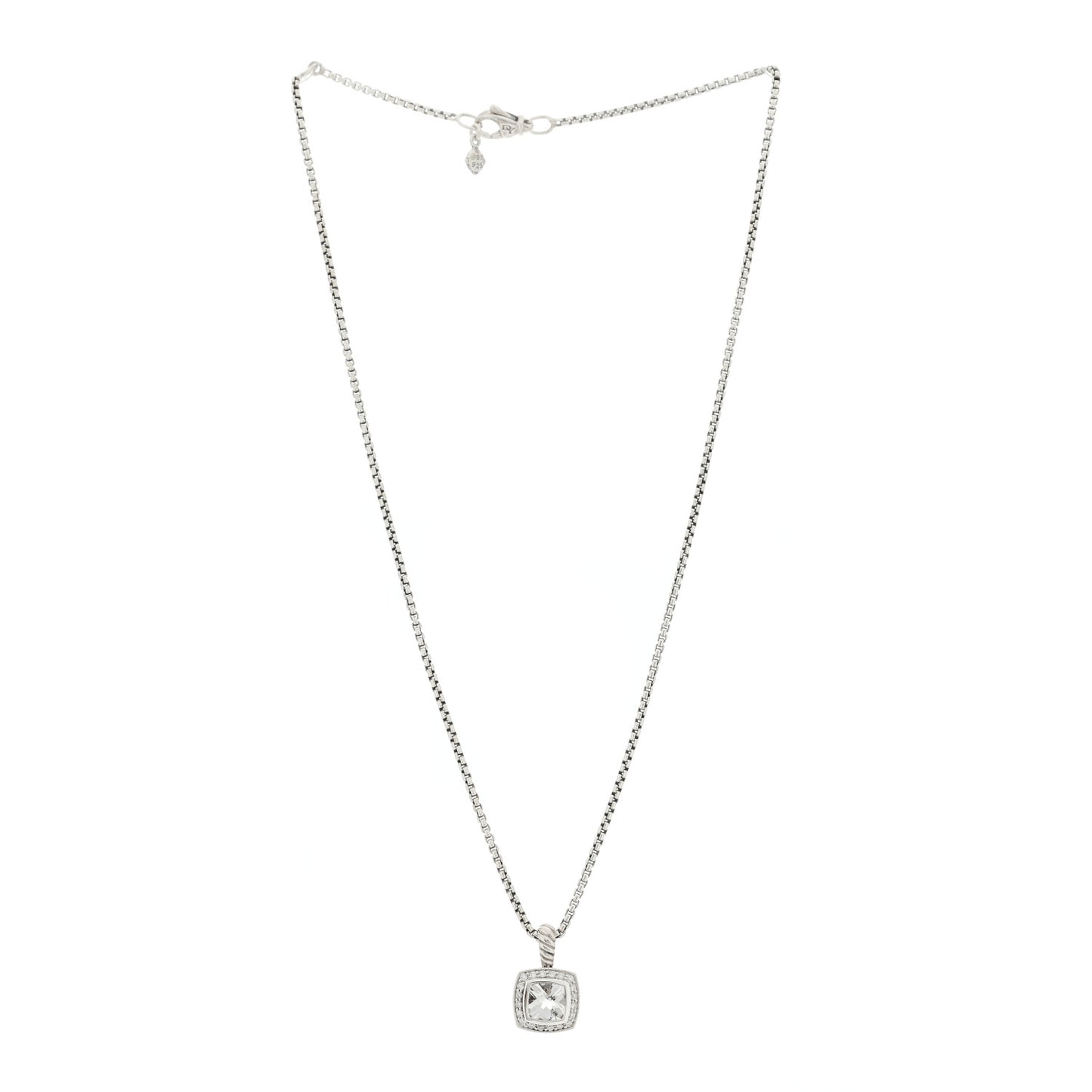 Sterling Silver Diamond White Topaz 7mm Petite Albion Pendant Necklace