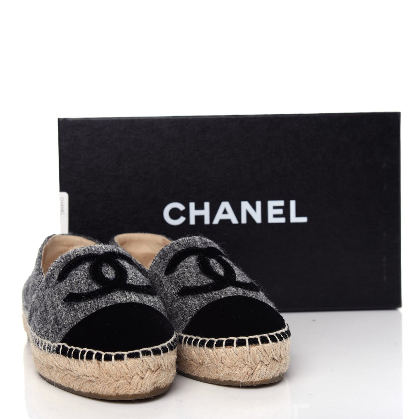 Tweed Velvet CC Espadrilles 35 Grey Black