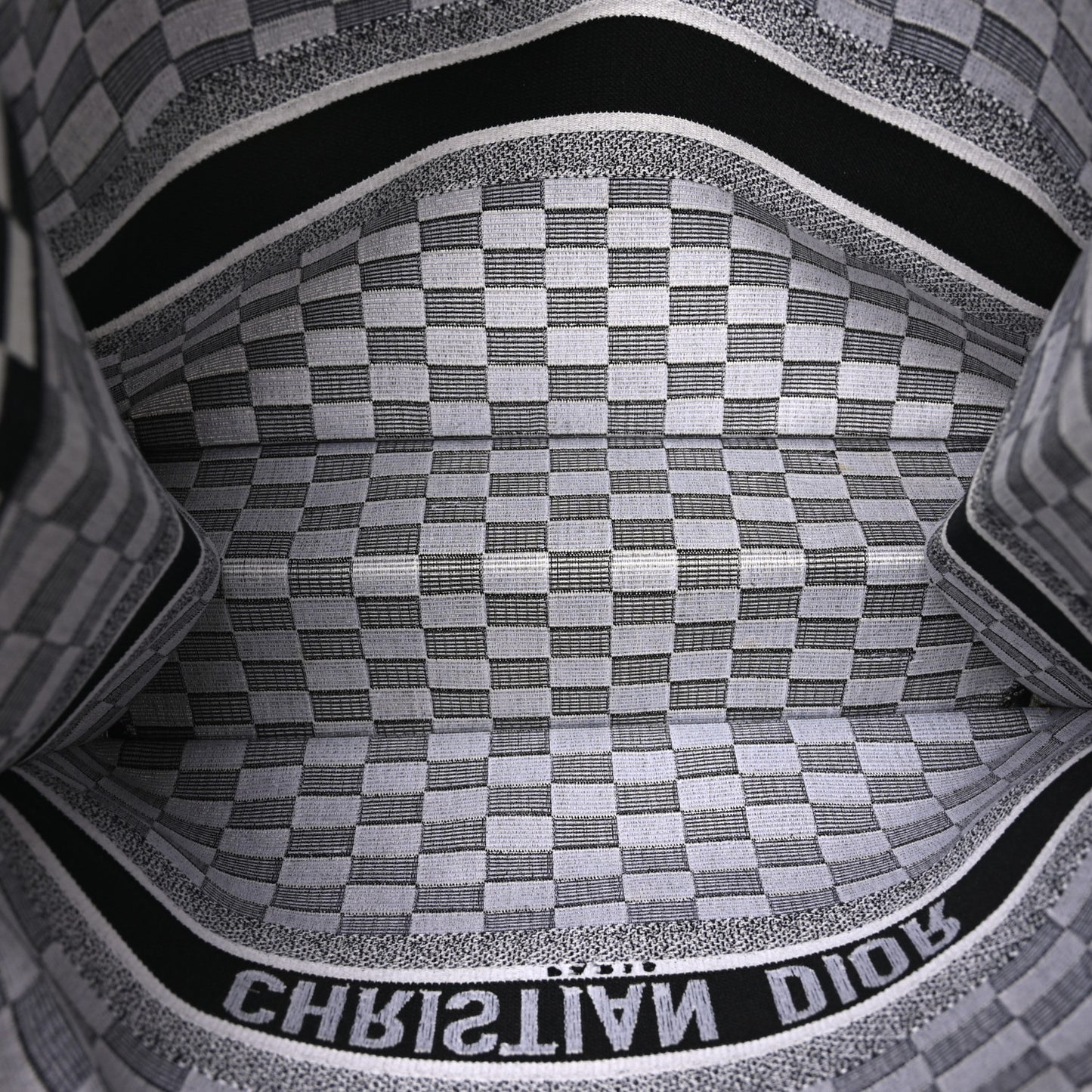 Canvas Embroidered Checkered Book Tote Black White