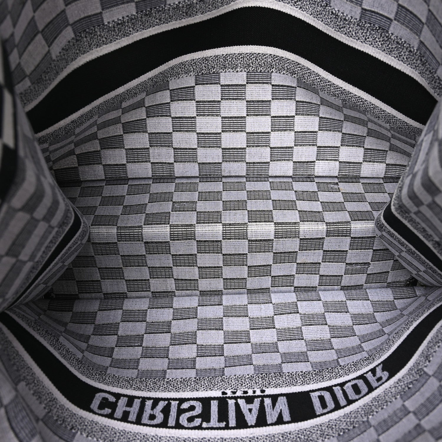 Christian Dior Canvas Embroidered Checkered Book Tote Black White 5 of 10