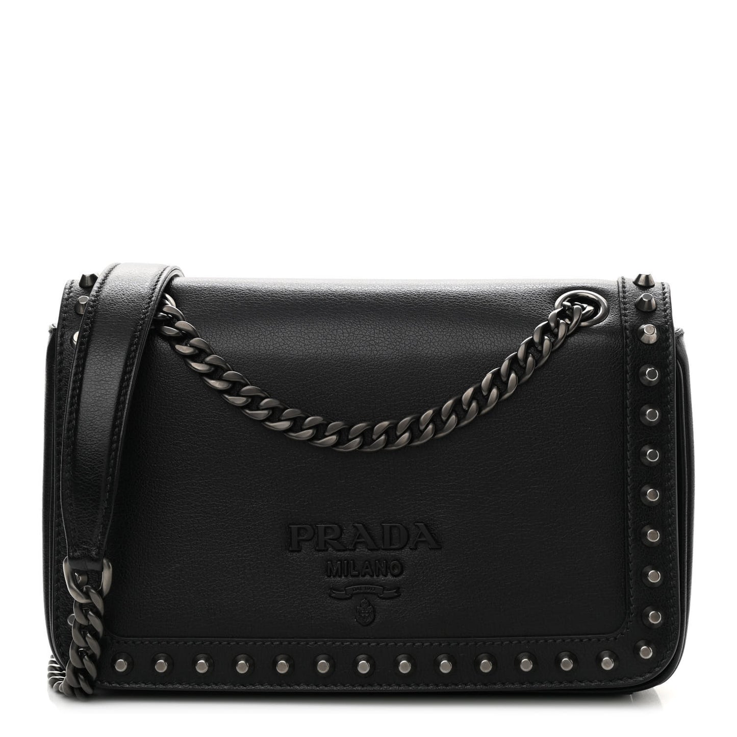 Glace Calfskin Studded Crossbody Black