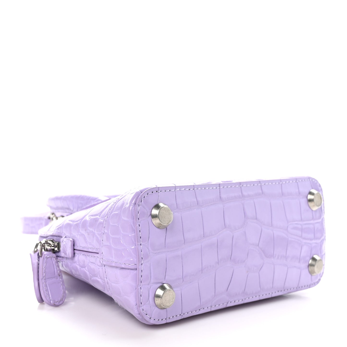 Shiny Calfskin Logo Crocodile Embossed XXS Ville Top Handle Bag Lilac White