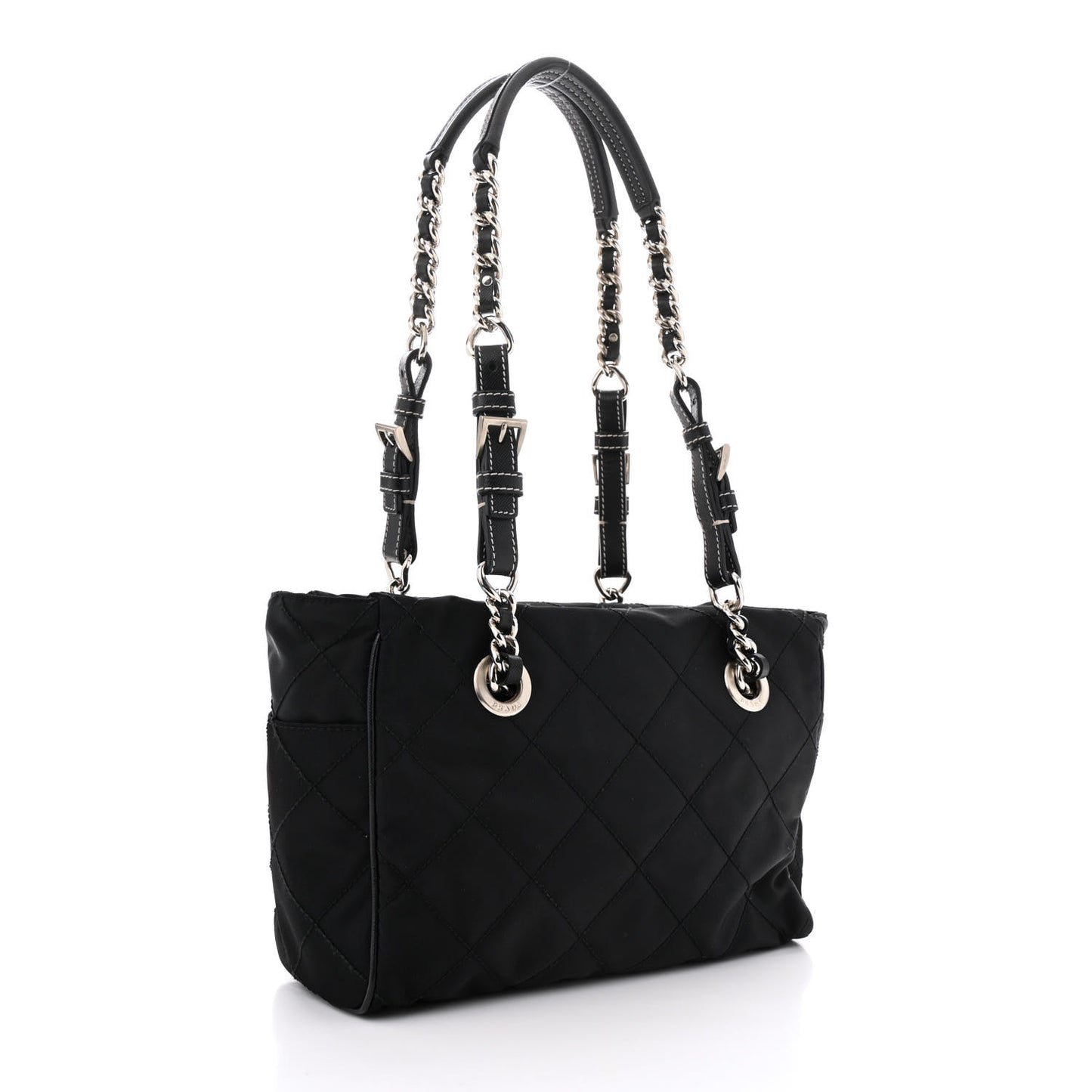 Nylon Tessuto Quilted Chain Shoulder Bag Black