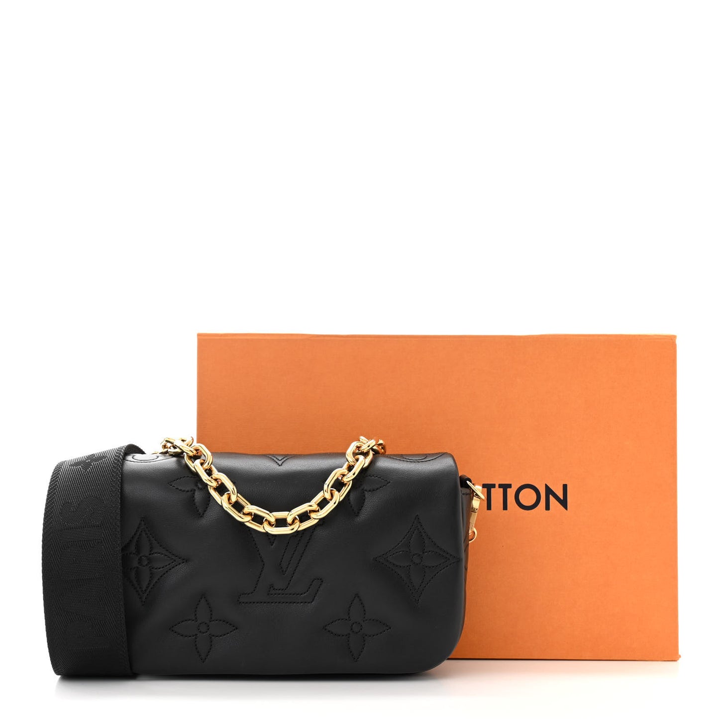Calfskin Bubblegram Wallet On Strap Black