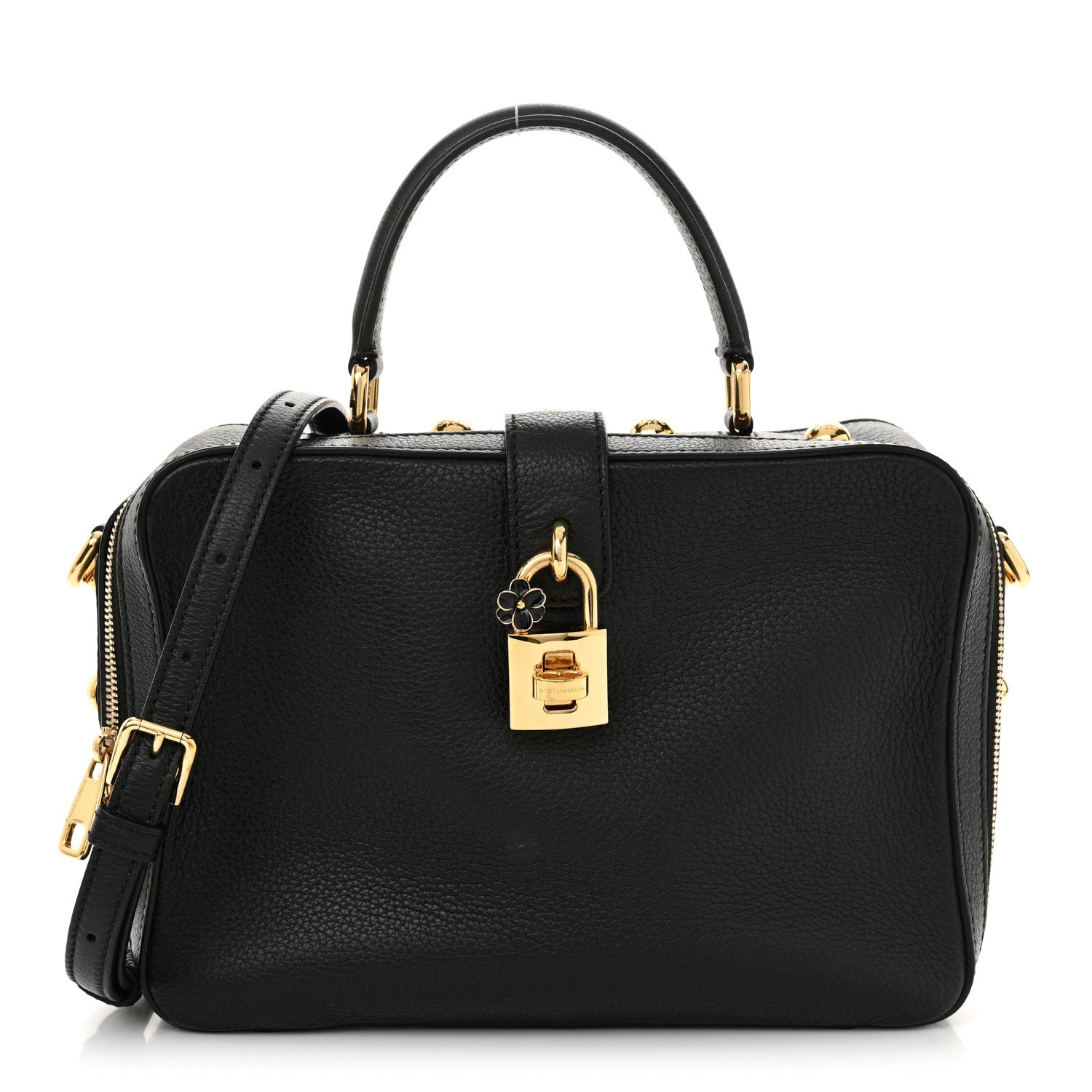 Dolce & Gabbana Drummed Calfskin Rosaria Shoulder Bag Black