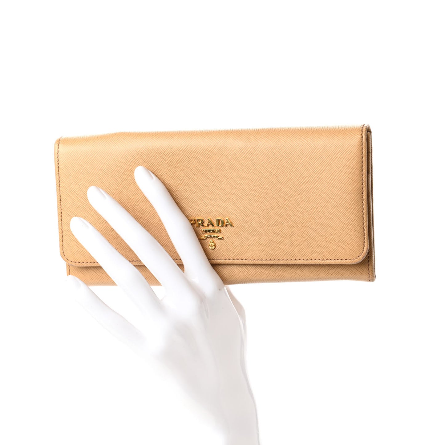 Saffiano Metal Continental Flap Wallet Noisette