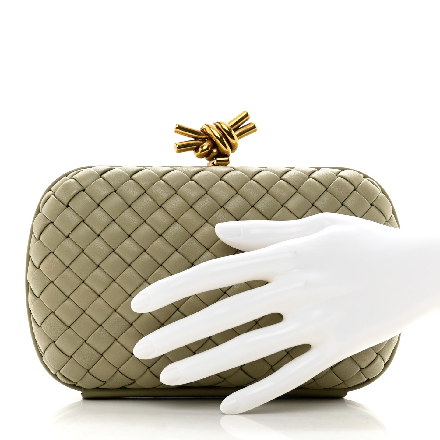 Intrecciato Minaudiere Knot Clutch Travertine