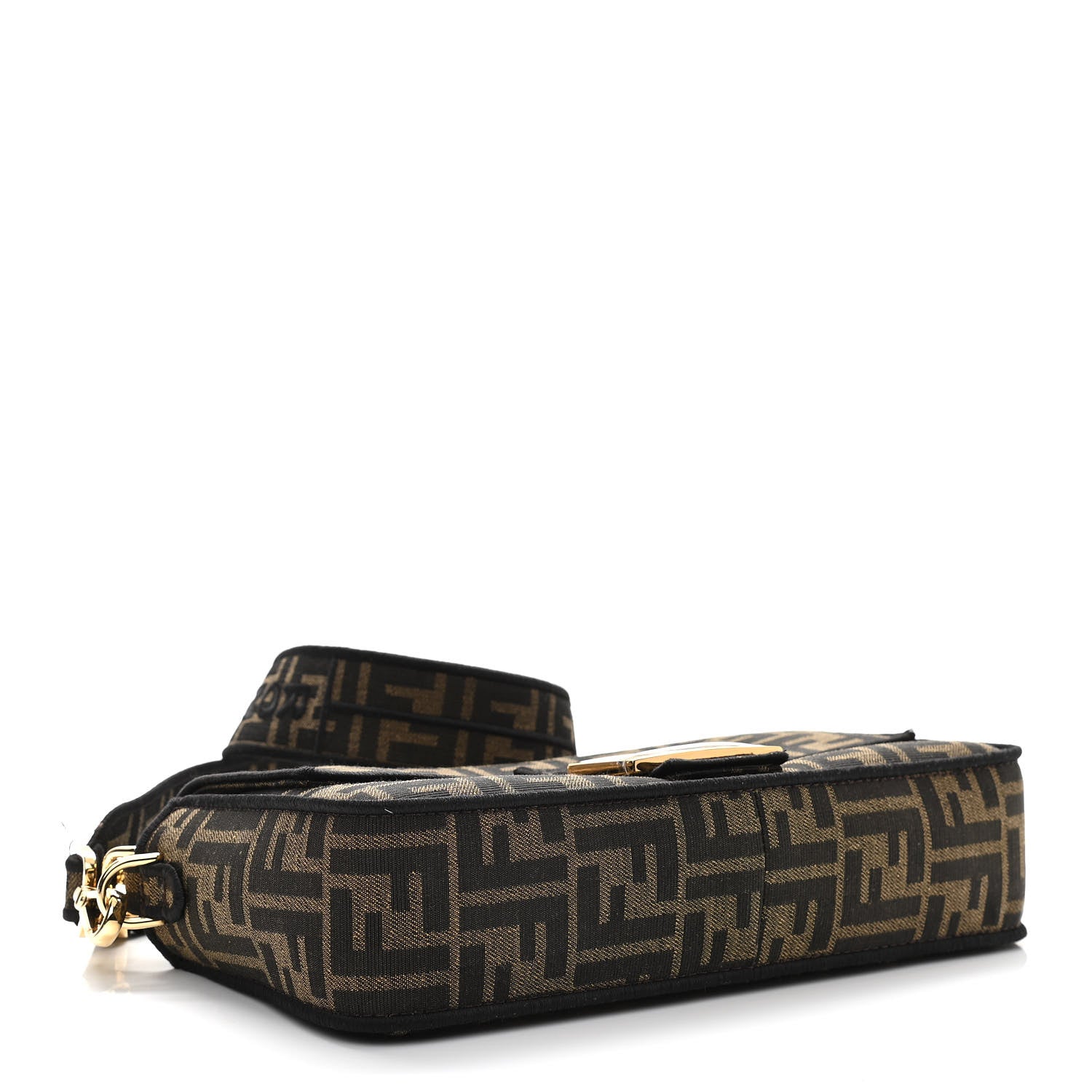 Fendi Fabric Jacquard FF 1974 Medium Baguette Tobacco Moro Black 4 of 13